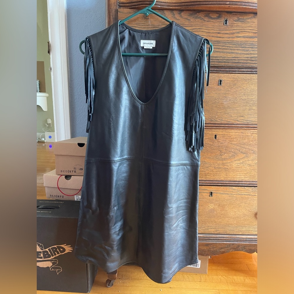 Zadig & Voltaire Black Lambskin Leather Mini Dress, XS